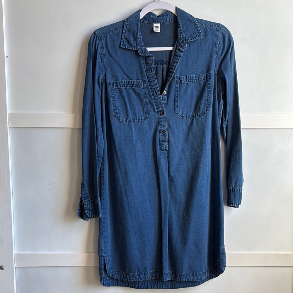 Old Navy Blue Long Sleeve Cuffed Sleeve Shirt Dress